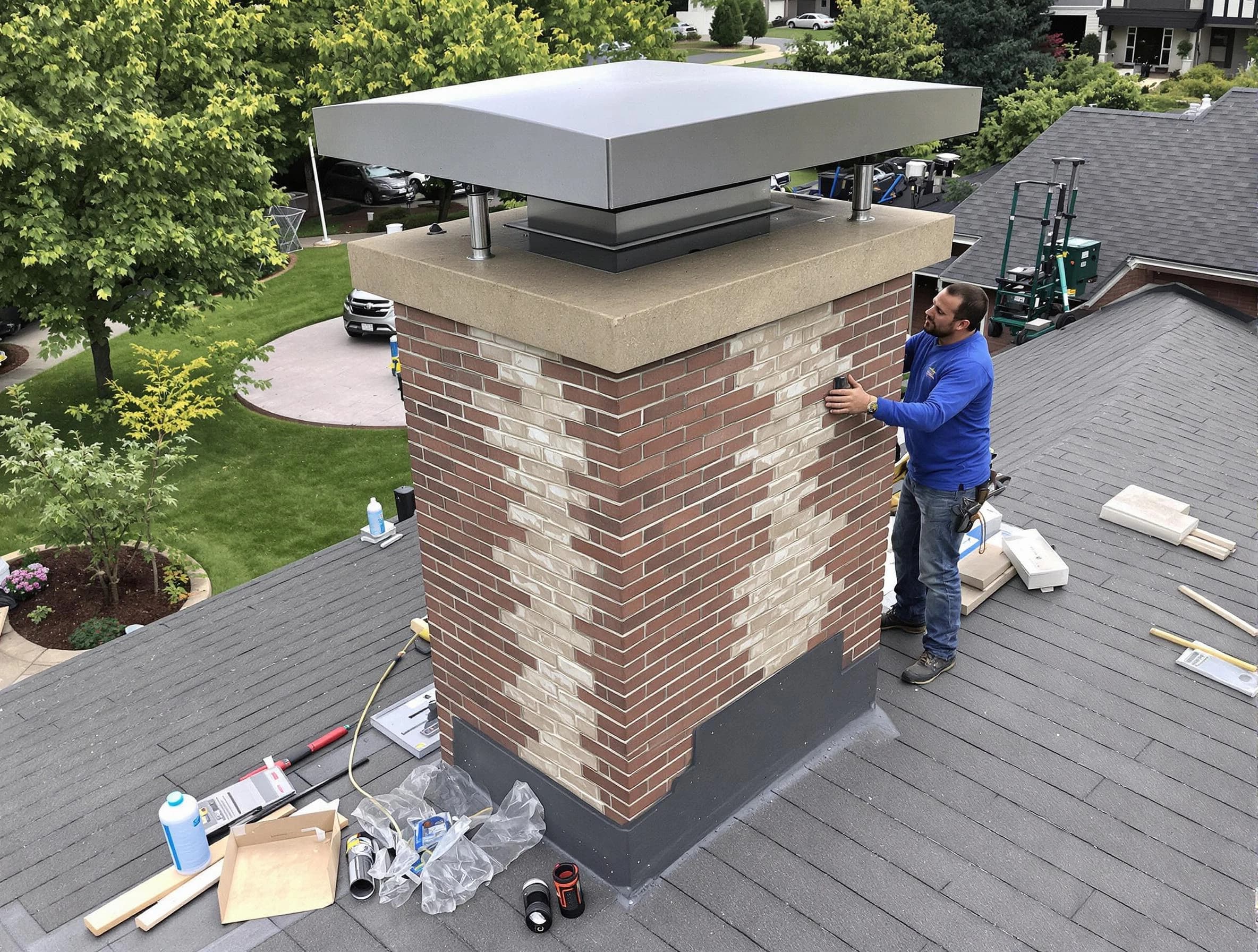 White City Chimney Sweep team working on a custom chimney remodel in White City, UT
