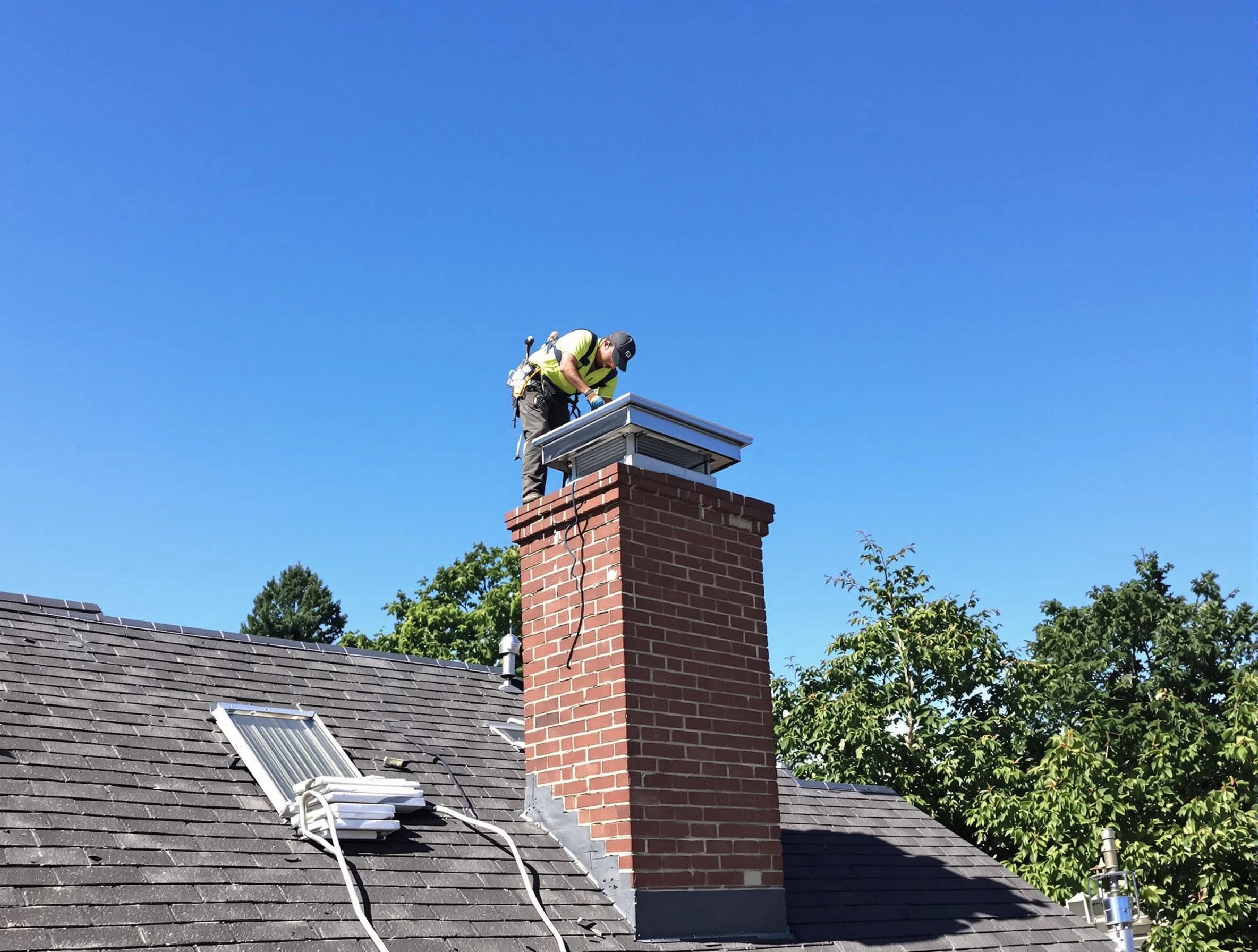 White City Chimney Sweep technician measuring a chimney cap in White City, UT