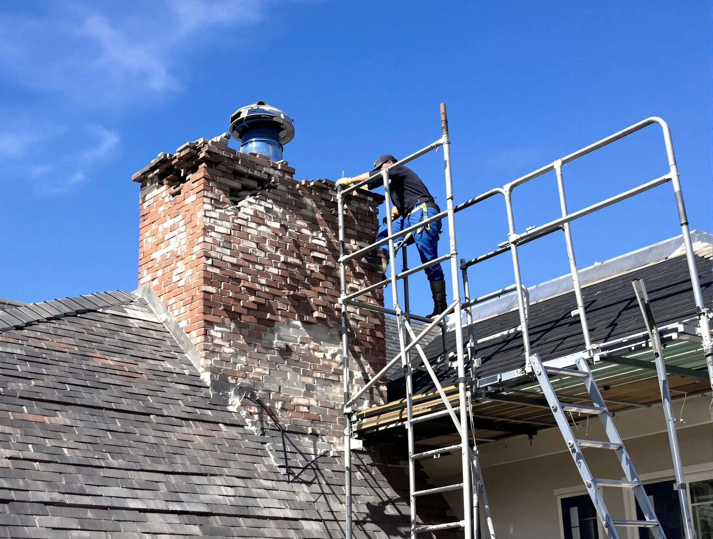 Rebuilding a chimney structure by White City Chimney Sweep in White City, UT