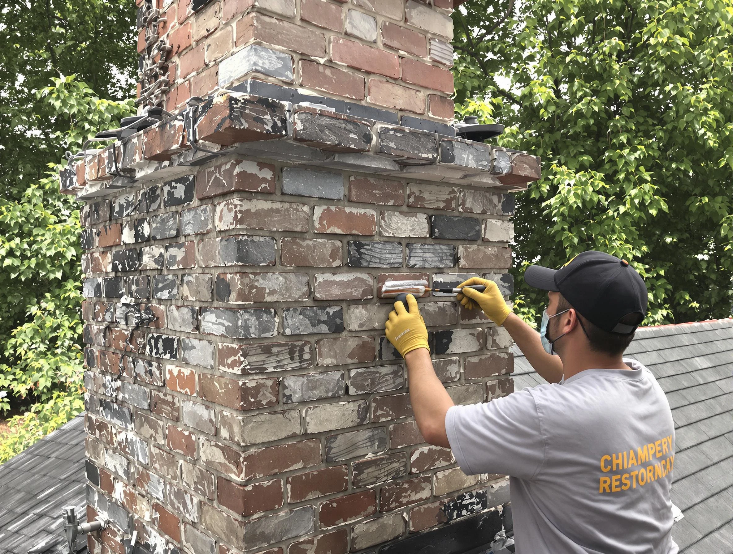 In-progress chimney restoration by White City Chimney Sweep in White City, UT